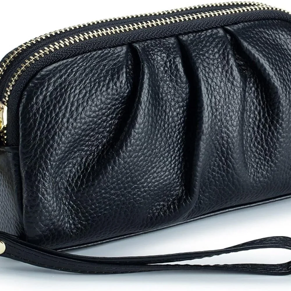 Leather Wristlet Wallet Women Compact Clutch Purse Gift Idea